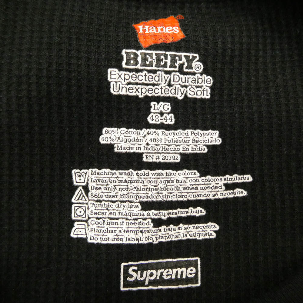 Supreme シュプリーム 25AW Hanes Bones Thermal Crew ヘインズ サーマル クルーネック 長袖 Tシャツ ブラック系 L【中古】