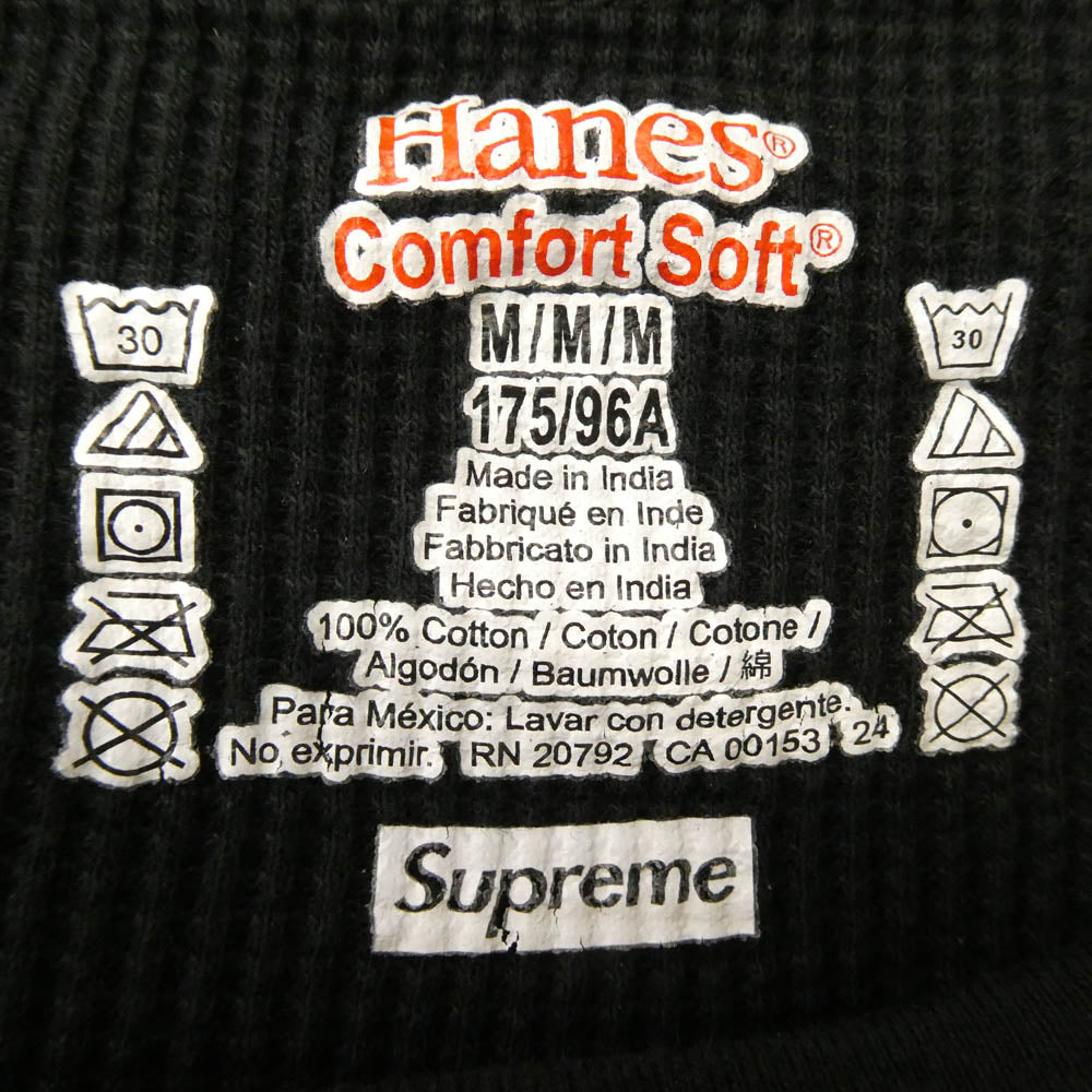 Supreme シュプリーム 24AW Hanes Bones Thermal Crew ヘインズ サーマル クルーネック 長袖 Tシャツ ブラック系 M【中古】