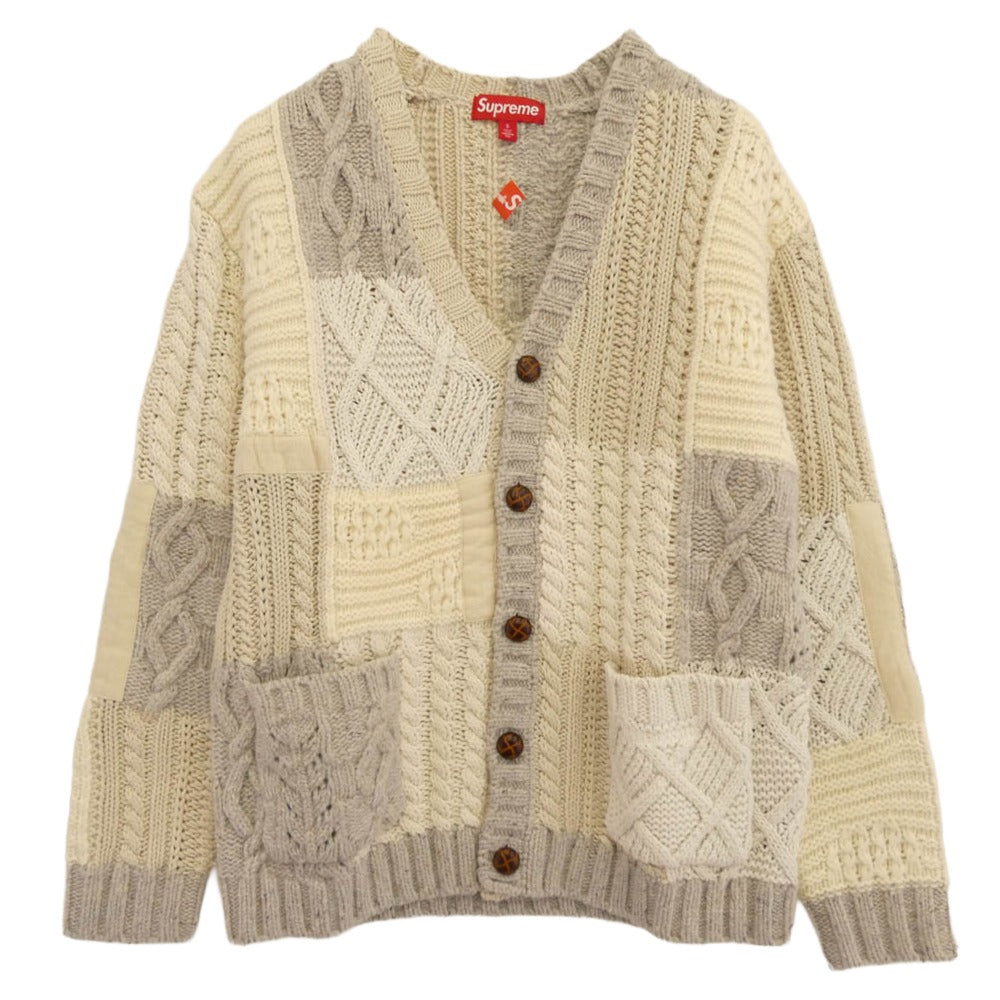 Supreme シュプリーム 23AW patchwork cable knit cardigan パッチワーク ケーブル ニット カーディガン オフホワイト系 グレー系 S【極上美品】【中古】