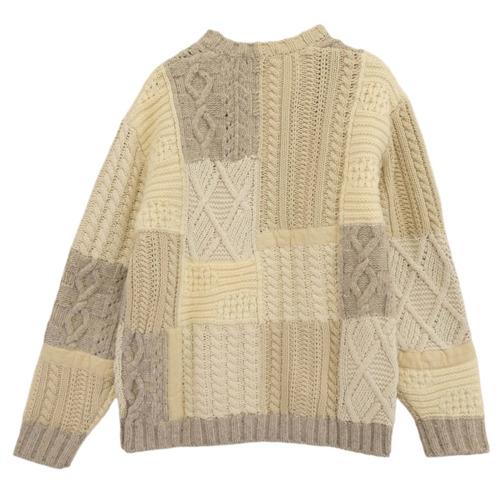 Supreme シュプリーム 23AW patchwork cable knit cardigan パッチワーク ケーブル ニット カーディガン オフホワイト系 グレー系 S【極上美品】【中古】