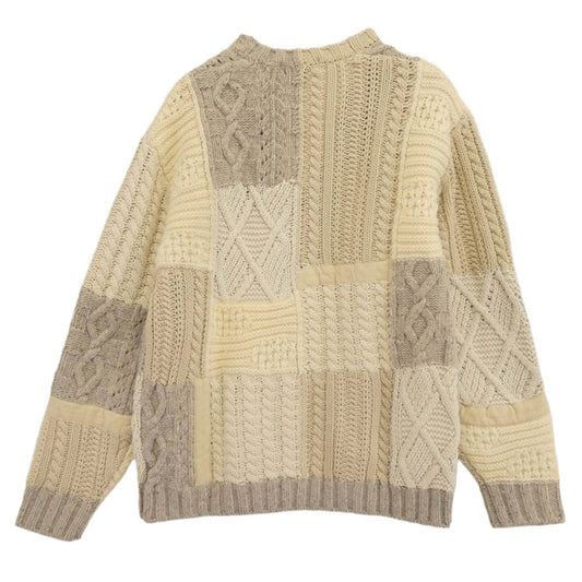 Supreme シュプリーム 23AW patchwork cable knit cardigan パッチワーク ケーブル ニット カーディガン オフホワイト系 グレー系 S【極上美品】【中古】