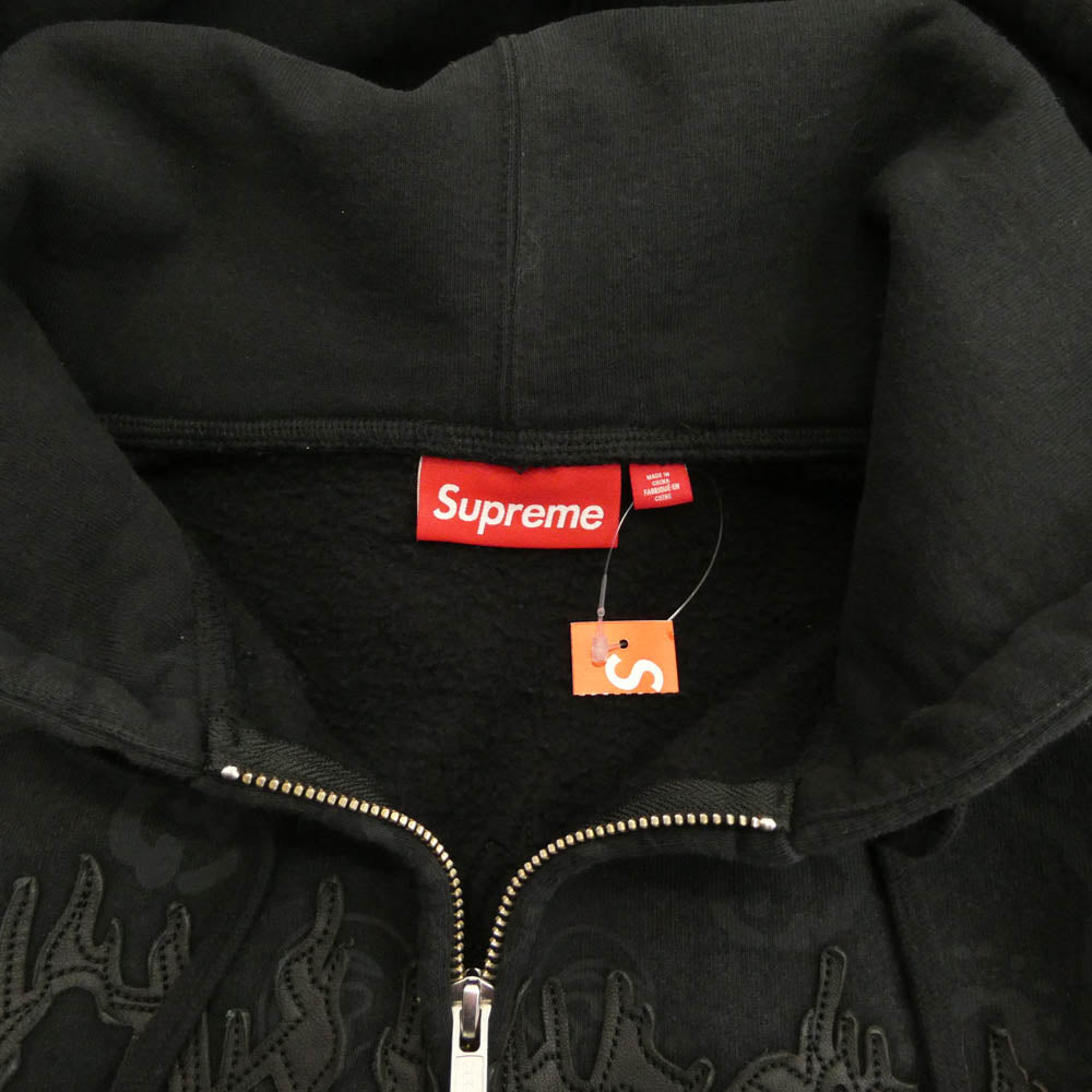Supreme シュプリーム 25SS Paisley加工 Leather Appliqu? Zip Up Hooded Sweatshirt レザー アップリケ ジップ アップ フーデッド スウェット パーカー ブラック系 M【極上美品】【中古】