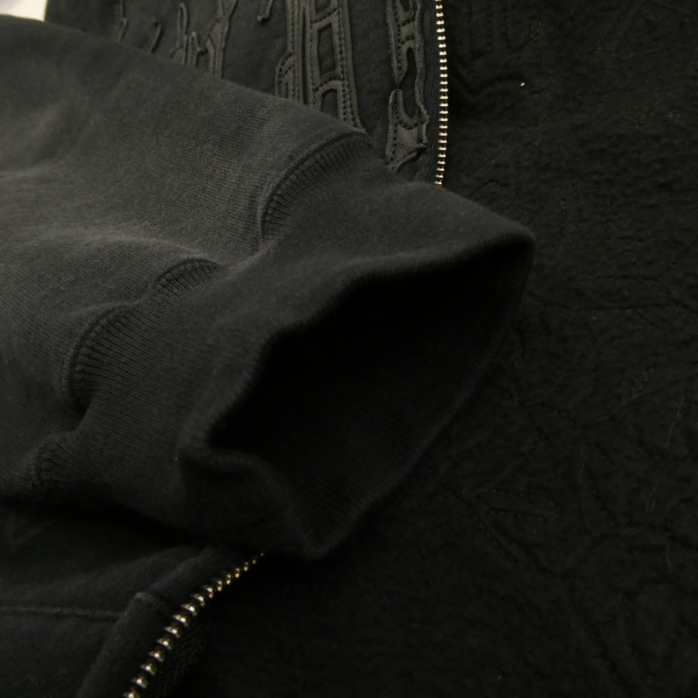 Supreme シュプリーム 25SS Paisley加工 Leather Appliqu? Zip Up Hooded Sweatshirt レザー アップリケ ジップ アップ フーデッド スウェット パーカー ブラック系 M【極上美品】【中古】