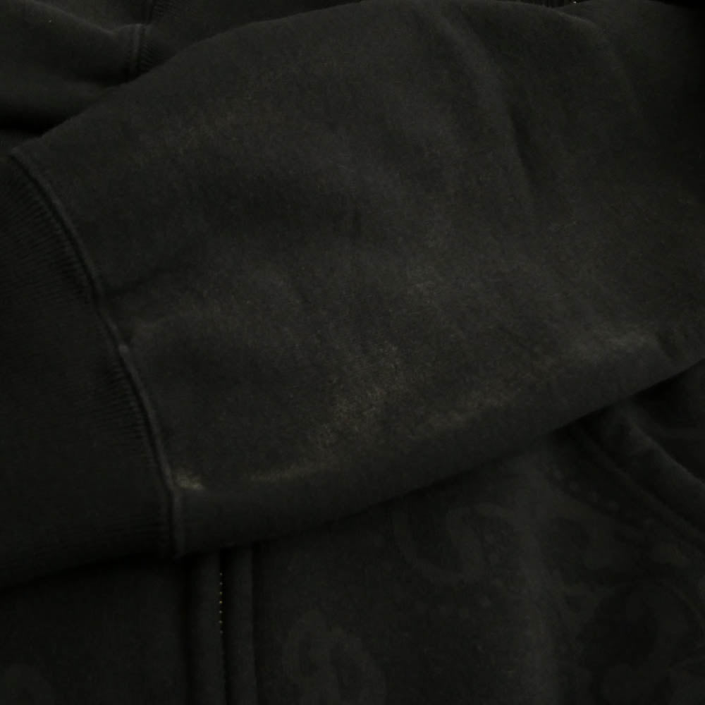 Supreme シュプリーム 25SS Paisley加工 Leather Appliqu? Zip Up Hooded Sweatshirt レザー アップリケ ジップ アップ フーデッド スウェット パーカー ブラック系 M【極上美品】【中古】