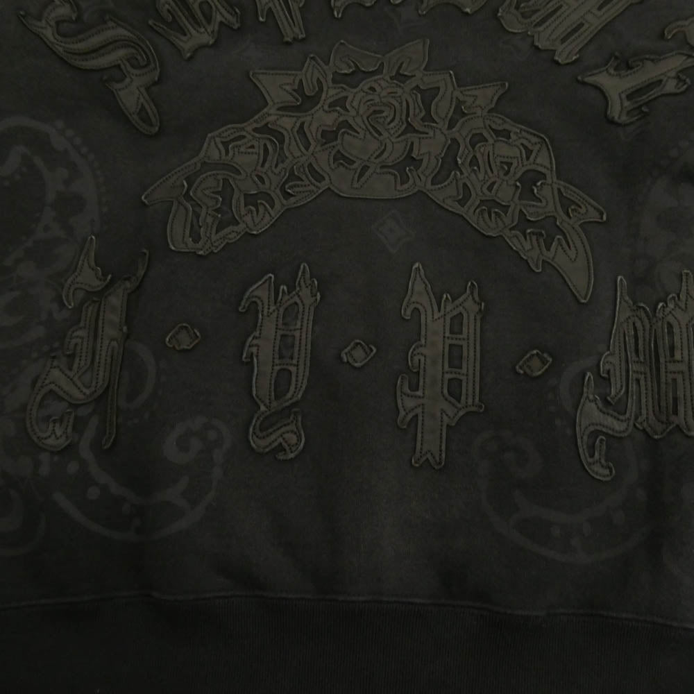 Supreme シュプリーム 25SS Paisley加工 Leather Appliqu? Zip Up Hooded Sweatshirt レザー アップリケ ジップ アップ フーデッド スウェット パーカー ブラック系 M【極上美品】【中古】