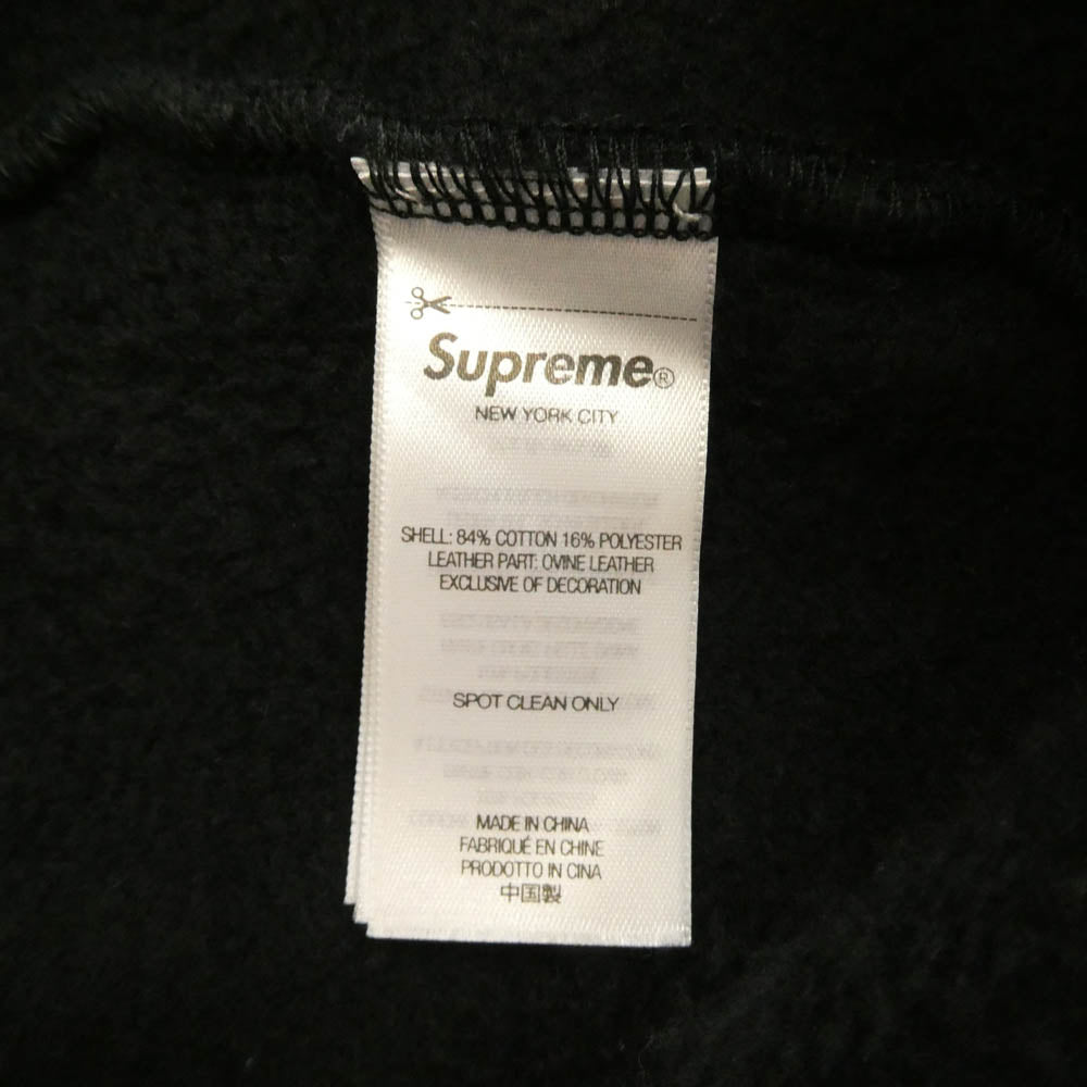 Supreme シュプリーム 25SS Paisley加工 Leather Appliqu? Zip Up Hooded Sweatshirt レザー アップリケ ジップ アップ フーデッド スウェット パーカー ブラック系 M【極上美品】【中古】