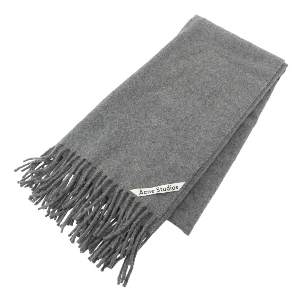 ACNE STUDIOS アクネストゥディオズ ロゴ ウール フリンジ マフラー グレー系【中古】