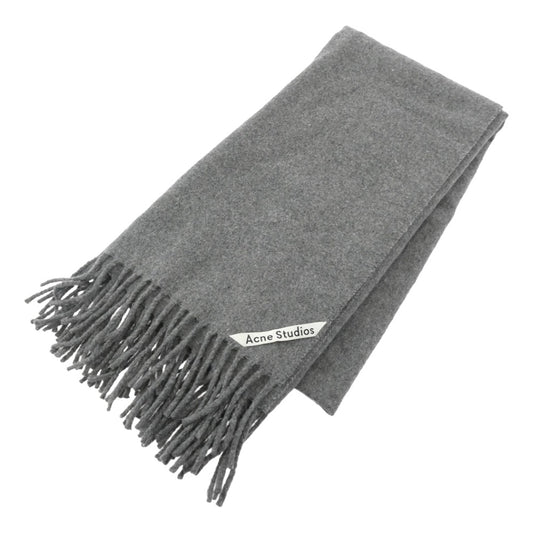 ACNE STUDIOS アクネストゥディオズ ロゴ ウール フリンジ マフラー グレー系【中古】