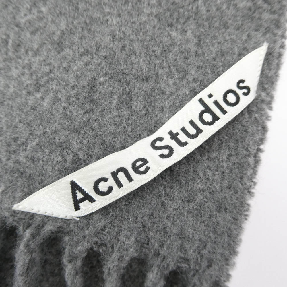 ACNE STUDIOS アクネストゥディオズ ロゴ ウール フリンジ マフラー グレー系【中古】