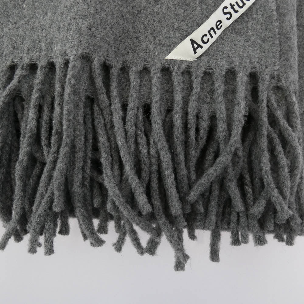 ACNE STUDIOS アクネストゥディオズ ロゴ ウール フリンジ マフラー グレー系【中古】