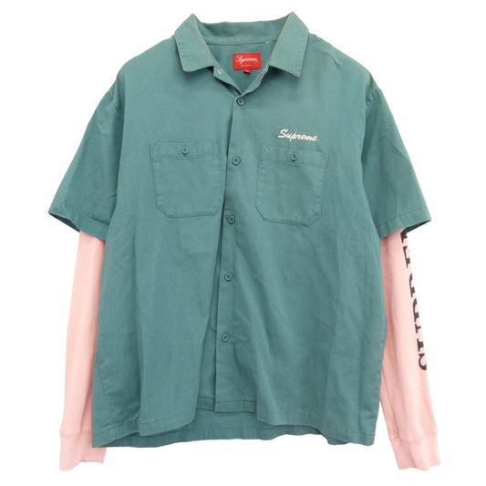 Supreme シュプリーム 21AW Thermal Work Shirt サーマル ワークシャツ グリーン系 ピンク系 L【中古】