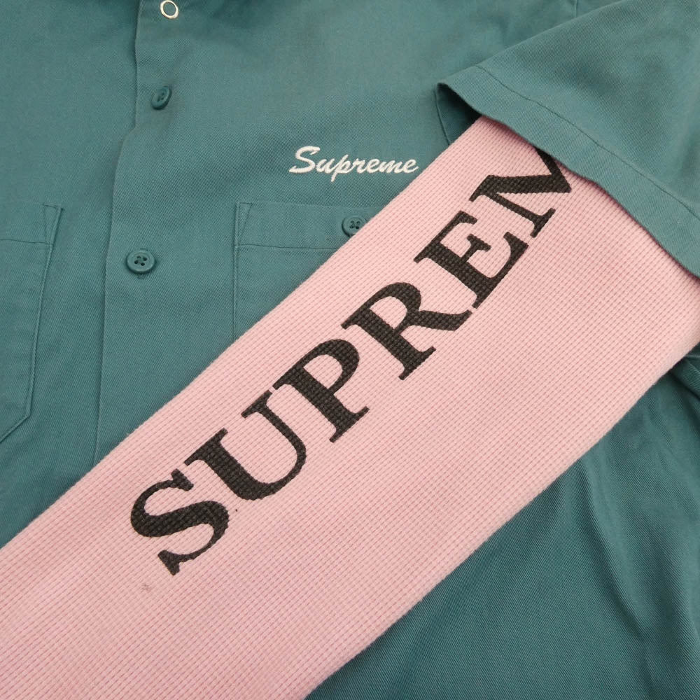 Supreme シュプリーム 21AW Thermal Work Shirt サーマル ワークシャツ グリーン系 ピンク系 L【中古】