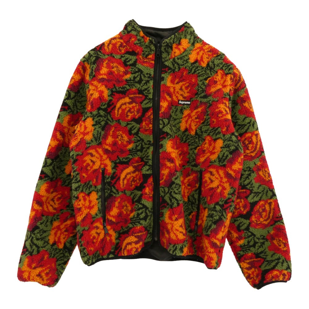 Supreme シュプリーム 16AW ワングラム期 Roses Sherpa Fleece Reversible Jacket ローズシェルパ リバーシブル フリースジャケット レッド系 ブラック系 M【中古】