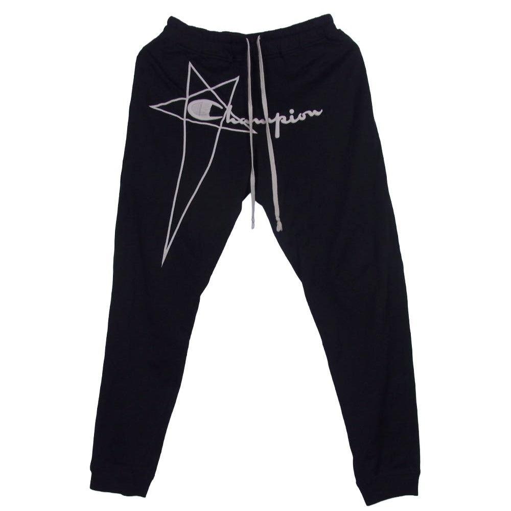 Rick Owens リックオウエンス CM02C9242-CHJEG × CHAMPION チャンピオン JOGGERS PANTS ロゴ刺繍 フルレングス ジョガーパンツ ブラック系 M【中古】