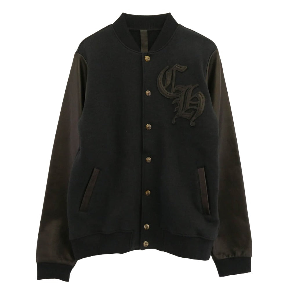 CHROME HEARTS クロムハーツ（原本無） JKT GRP NOT BOMBER CH ワッペンレザー 切り替え スタジャン ブルゾン ブラック系 L【極上美品】【中古】