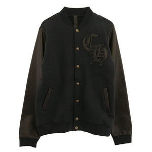 CHROME HEARTS クロムハーツ（原本無） JKT GRP NOT BOMBER CH ワッペンレザー 切り替え スタジャン ブルゾン ブラック系 L【極上美品】【中古】