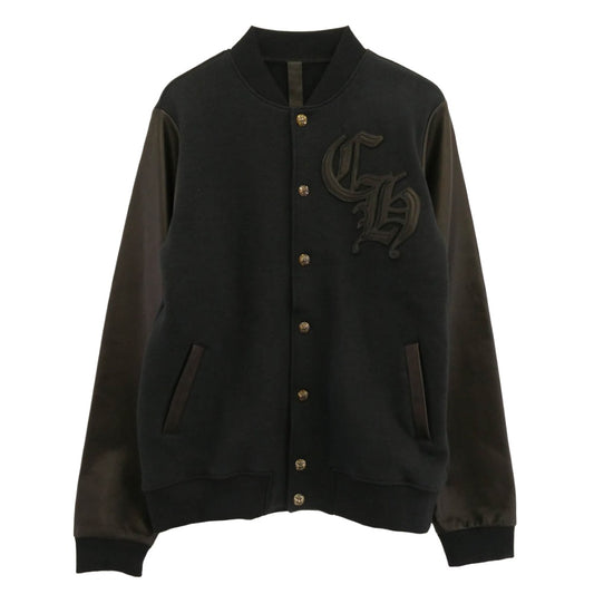 CHROME HEARTS クロムハーツ（原本無） JKT GRP NOT BOMBER CH ワッペンレザー 切り替え スタジャン ブルゾン ブラック系 L【極上美品】【中古】