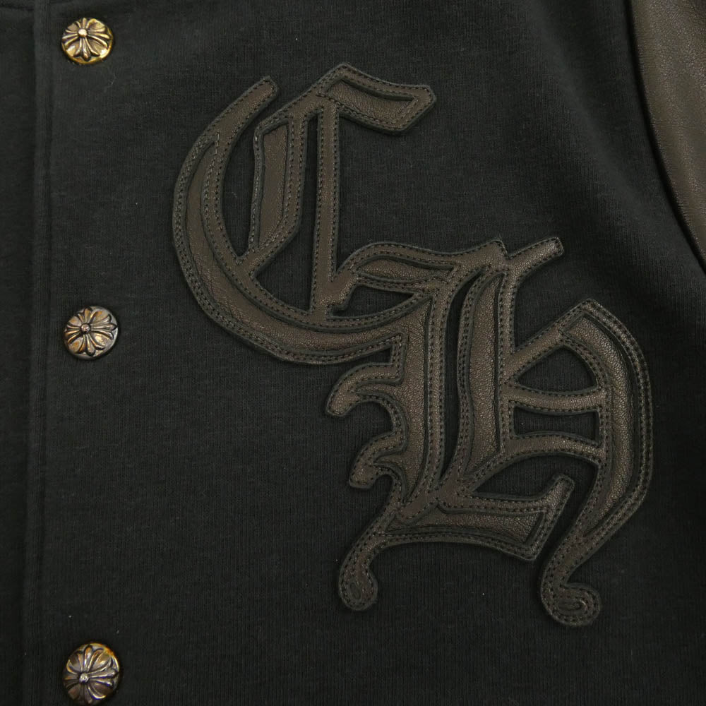 CHROME HEARTS クロムハーツ（原本無） JKT GRP NOT BOMBER CH ワッペンレザー 切り替え スタジャン ブルゾン ブラック系 L【極上美品】【中古】