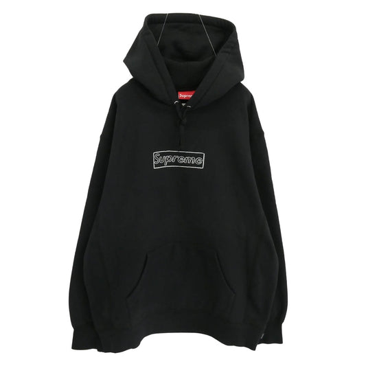 Supreme シュプリーム 21SS KAWS カウズ Chalk Logo Hooded Sweatshirt チョークロゴ ボックスロゴ プルオーバー パーカー フーディー ブラック系 L【美品】【中古】