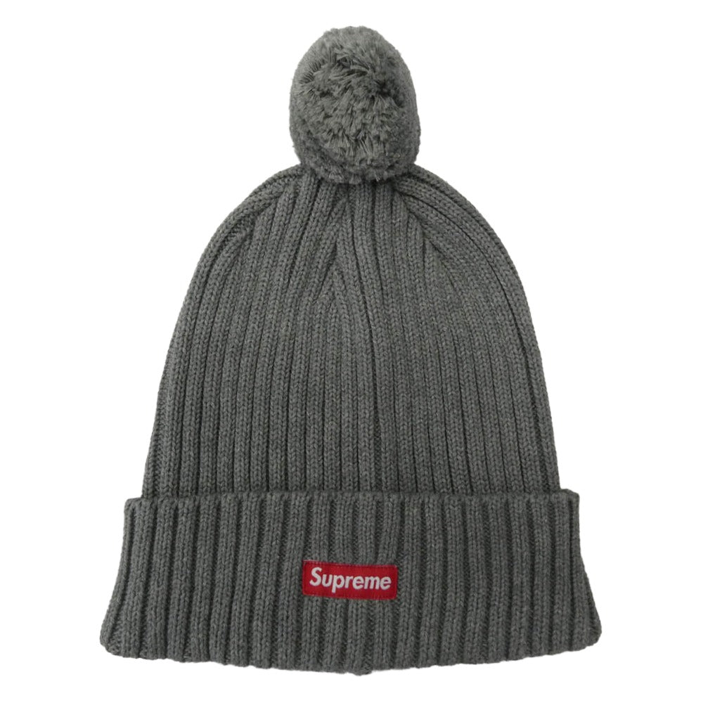 Supreme シュプリーム 13AW Ribbed Beanie スモールボックスロゴ ニットキャップ ビーニー ボンボン付き グレー系【中古】