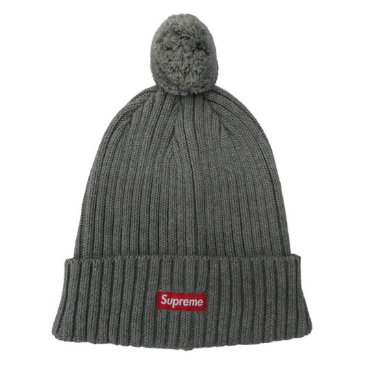 Supreme シュプリーム 13AW Ribbed Beanie スモールボックスロゴ ニットキャップ ビーニー ボンボン付き グレー系【中古】