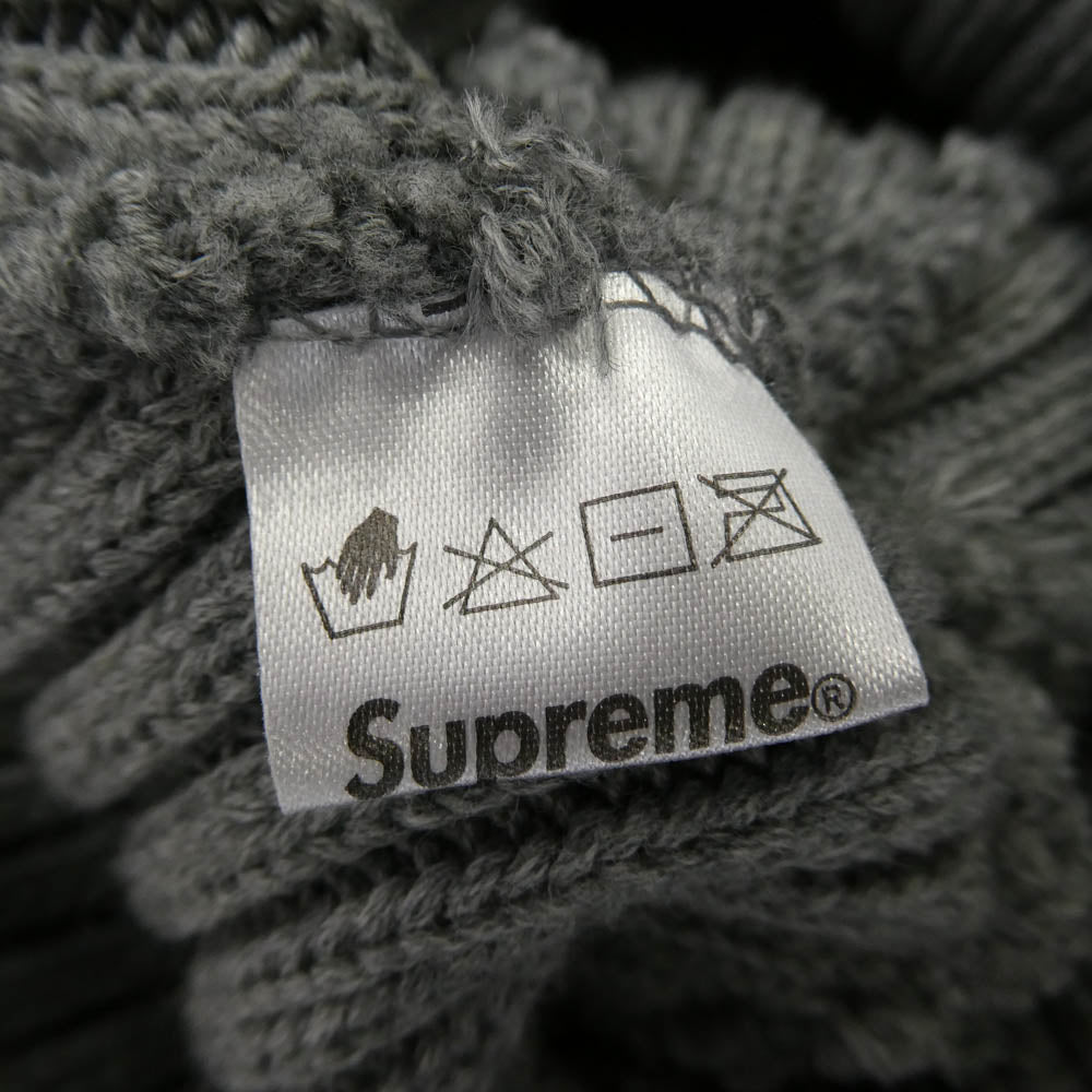 Supreme シュプリーム 13AW Ribbed Beanie スモールボックスロゴ ニットキャップ ビーニー ボンボン付き グレー系【中古】