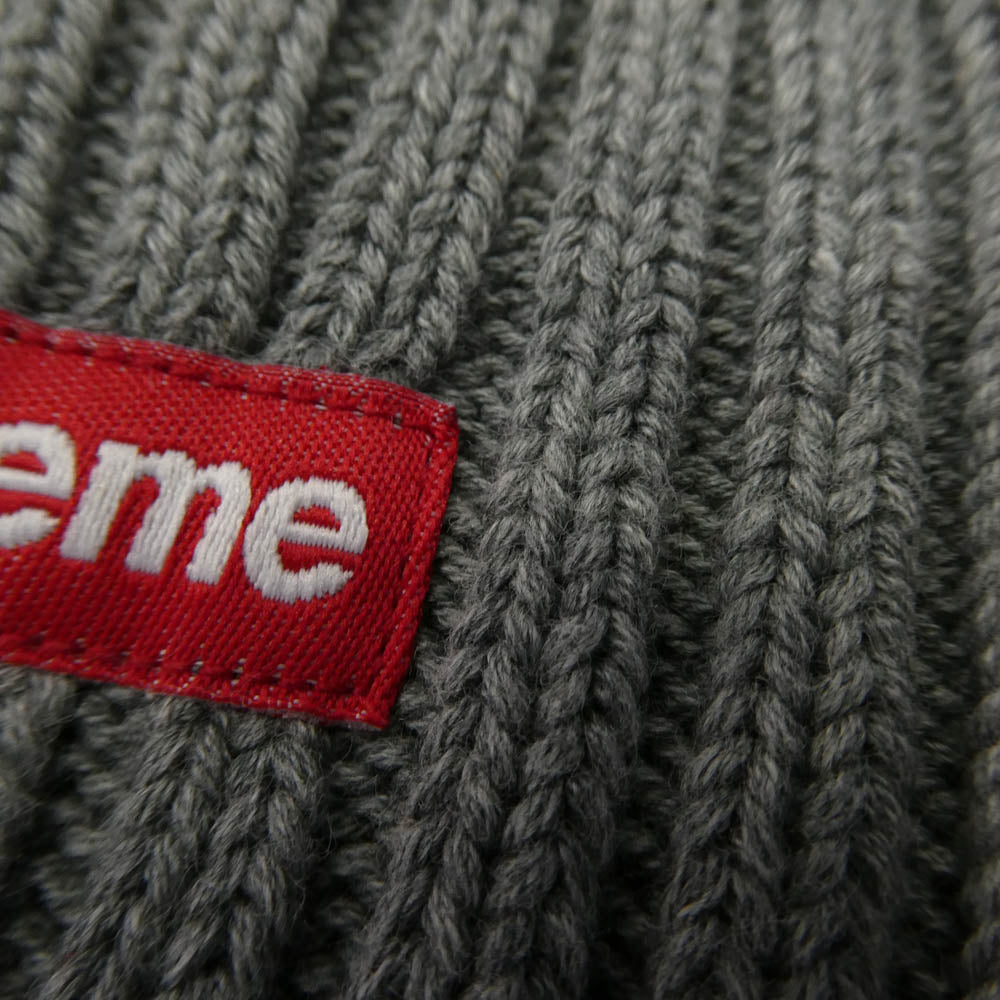 Supreme シュプリーム 13AW Ribbed Beanie スモールボックスロゴ ニットキャップ ビーニー ボンボン付き グレー系【中古】