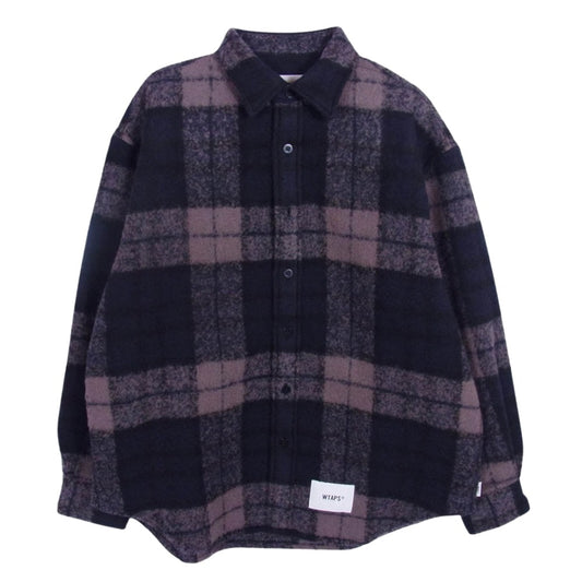 WTAPS ダブルタップス 25AW 252TQDT-SHM04 TXT 02 LS WONY TWEED TEXTILE OF Charcoal ツイード テキスタイル チェック柄 ウール 長袖シャツ ブラウン系 01【極上美品】【中古】
