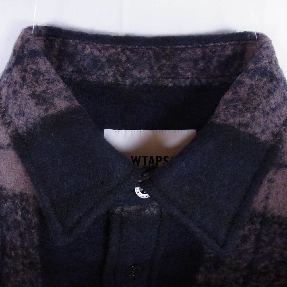 WTAPS ダブルタップス 25AW 252TQDT-SHM04 TXT 02 LS WONY TWEED TEXTILE OF Charcoal ツイード テキスタイル チェック柄 ウール 長袖シャツ ブラウン系 01【極上美品】【中古】