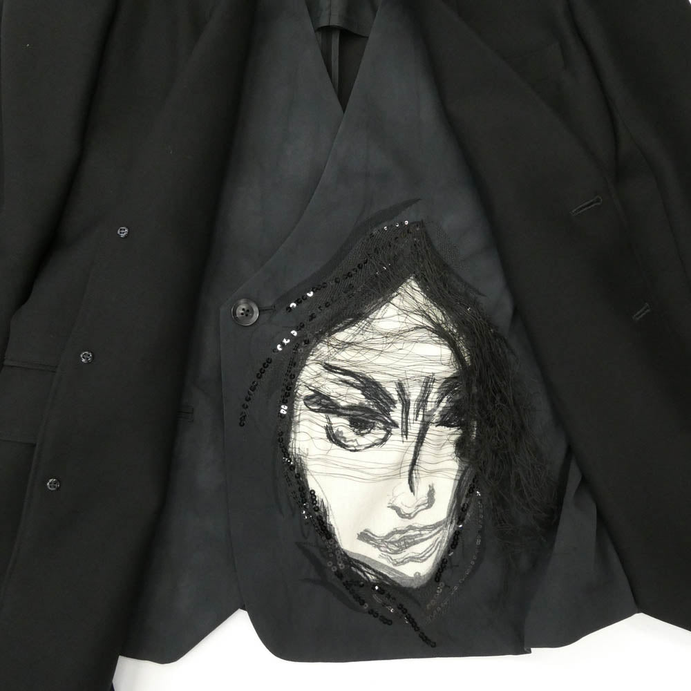 Yohji Yamamoto POUR HOMME ヨウジヤマモトプールオム 18AW HV-J45-828 ウール シワギャバジン 左ゴージZIP2重 ムラ染インナーベスト レイヤードデザイン ヒューマンフェイス ハンドメイド ジャケット ブラック系 2【中古】