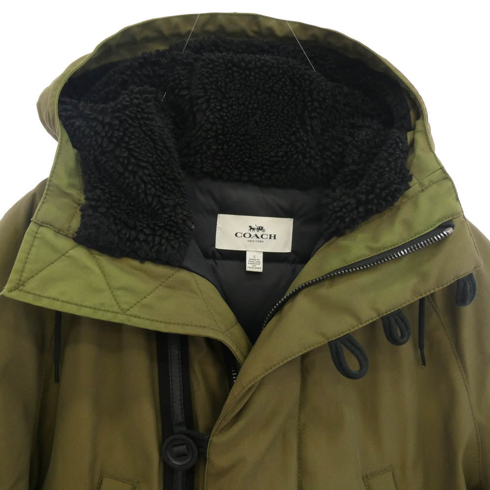 COACH コーチ F86513 Down Parka Hooded Jacket フーデッド ダウンコート フード裏地ボア カーキ系 S【中古】