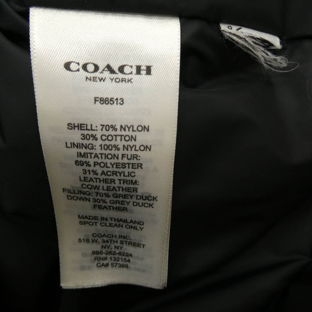 COACH コーチ F86513 Down Parka Hooded Jacket フーデッド ダウンコート フード裏地ボア カーキ系 S【中古】
