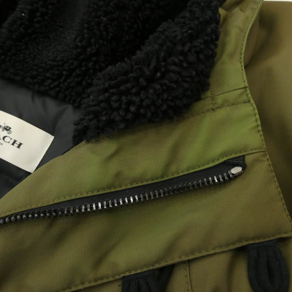 COACH コーチ F86513 Down Parka Hooded Jacket フーデッド ダウンコート フード裏地ボア カーキ系 S【中古】
