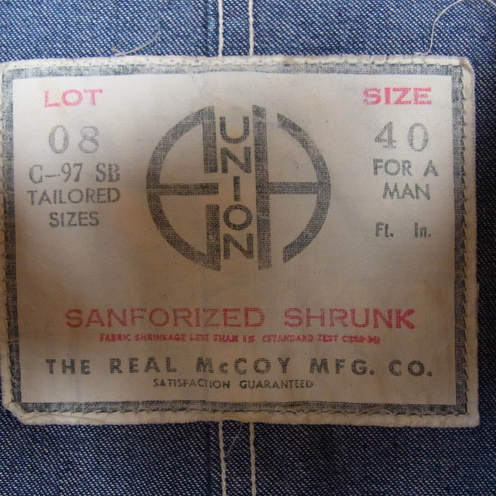The REAL McCOY'S ザリアルマッコイズ LOT08 UNION C-97 デニム カバーオール インディゴブルー系 40【中古】