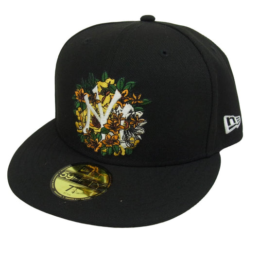 NEW ERA ニューエラ 59FIFTY New York Yankees ニューヨークヤンキース フラワー ベースボール キャップ ブラック系 7 1/4【極上美品】【中古】