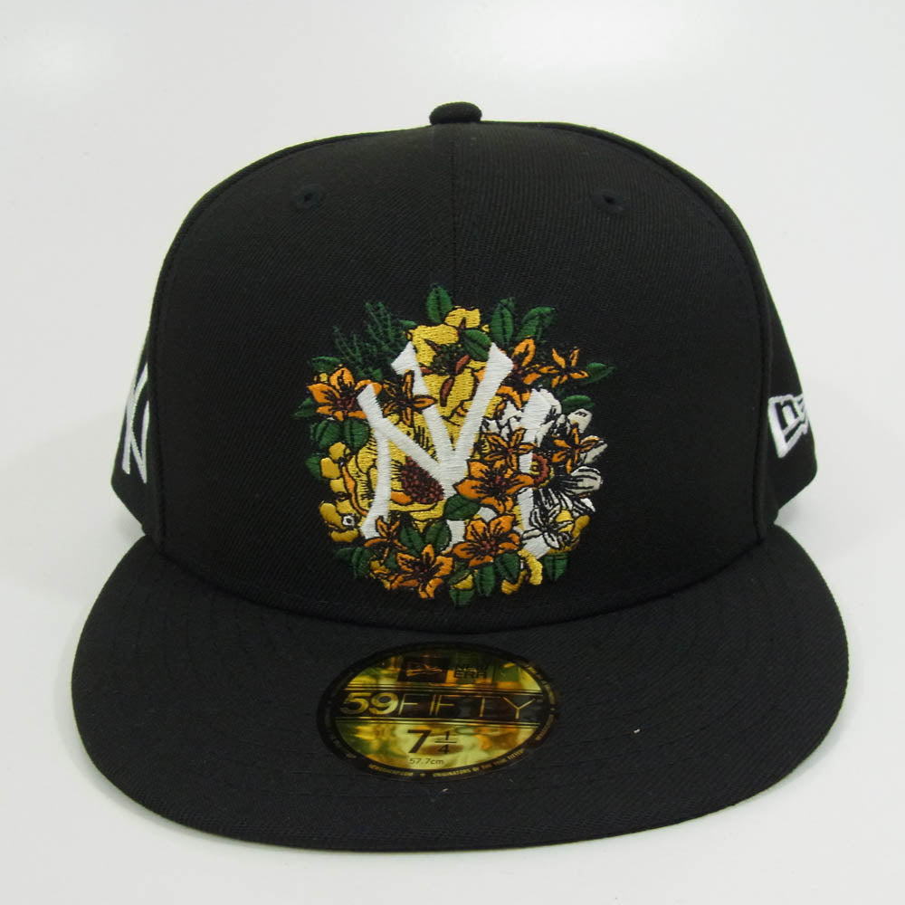 NEW ERA ニューエラ 59FIFTY New York Yankees ニューヨークヤンキース フラワー ベースボール キャップ ブラック系 7 1/4【極上美品】【中古】