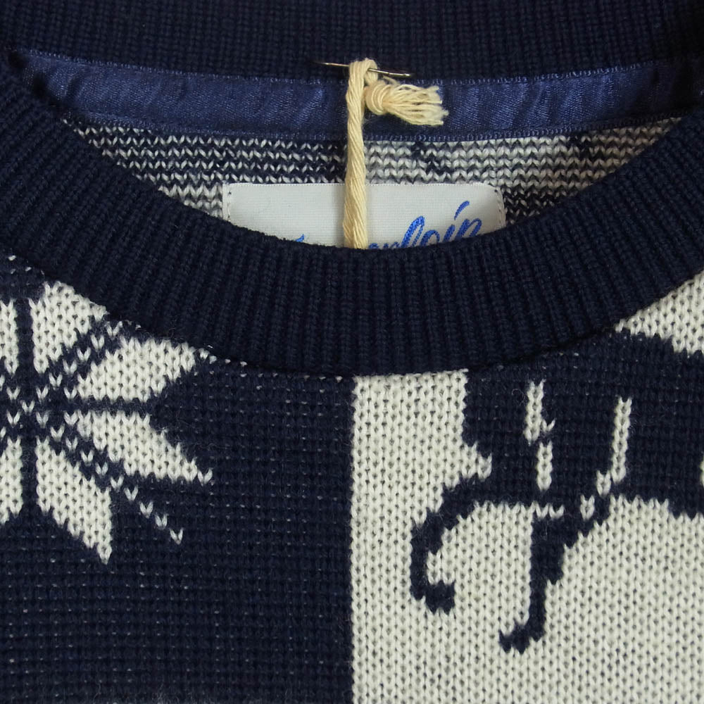 TENDERLOIN テンダーロイン 13AW T-SWEATER D トナカイ 結晶 ブロックチェック 総柄 ニット セーター ネイビー系 M【中古】