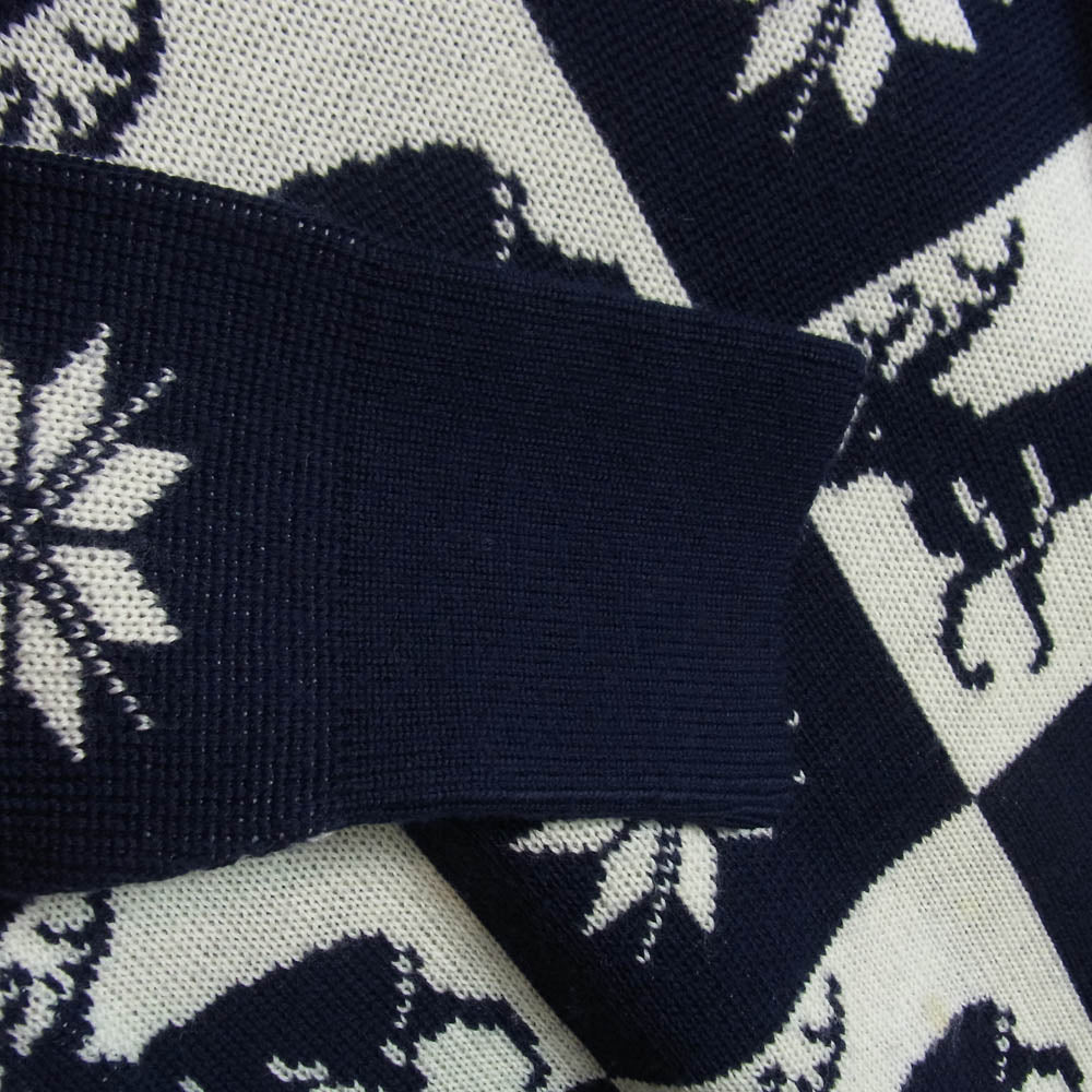 TENDERLOIN テンダーロイン 13AW T-SWEATER D トナカイ 結晶 ブロックチェック 総柄 ニット セーター ネイビー系 M【中古】