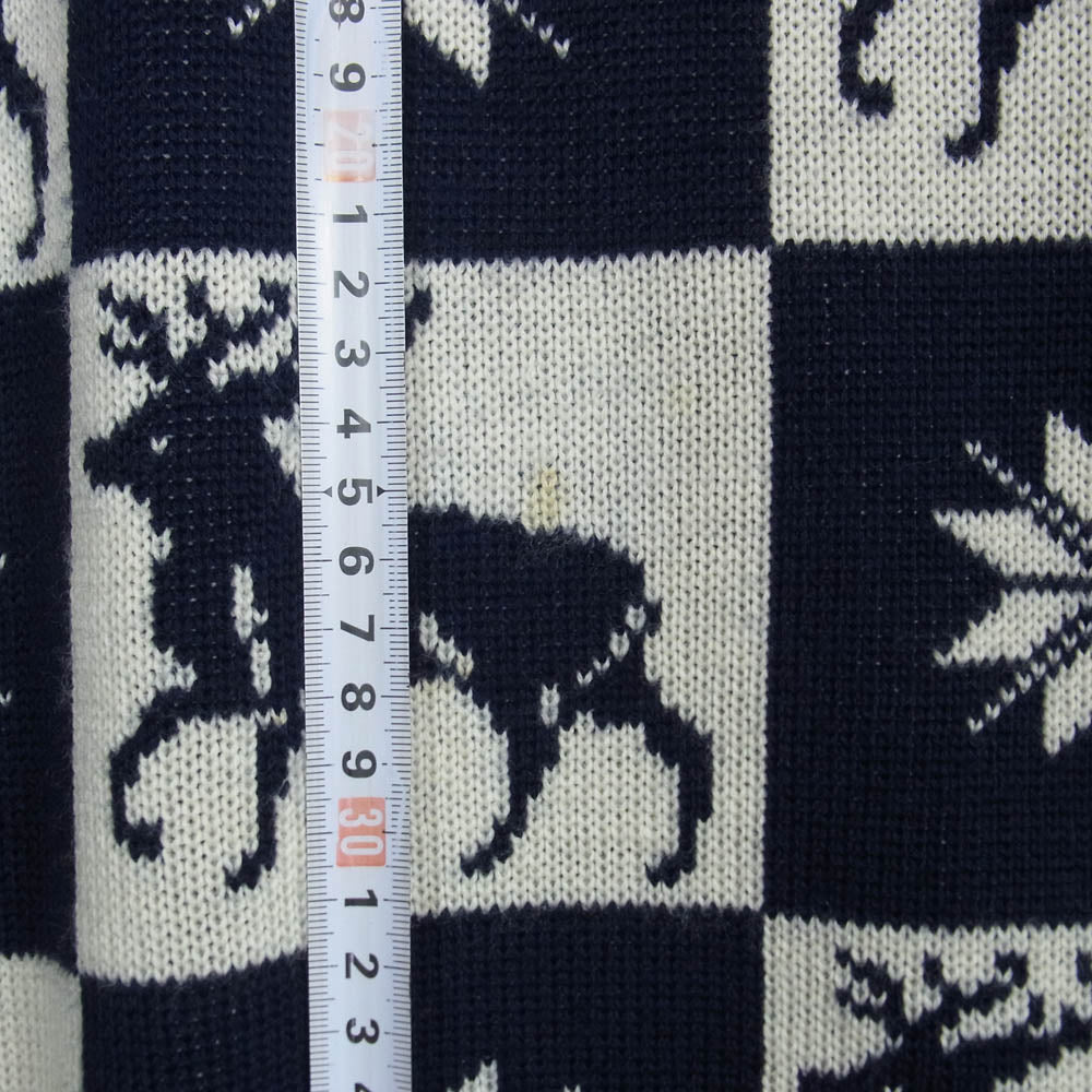 TENDERLOIN テンダーロイン 13AW T-SWEATER D トナカイ 結晶 ブロックチェック 総柄 ニット セーター ネイビー系 M【中古】