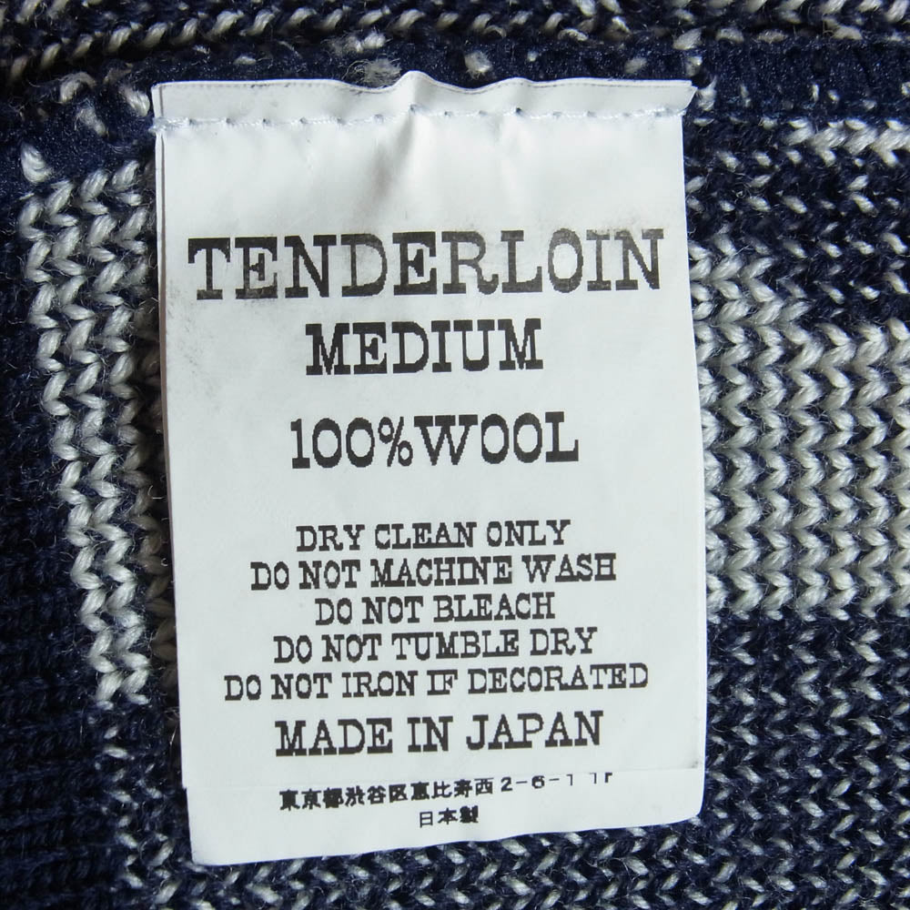 TENDERLOIN テンダーロイン 13AW T-SWEATER D トナカイ 結晶 ブロックチェック 総柄 ニット セーター ネイビー系 M【中古】