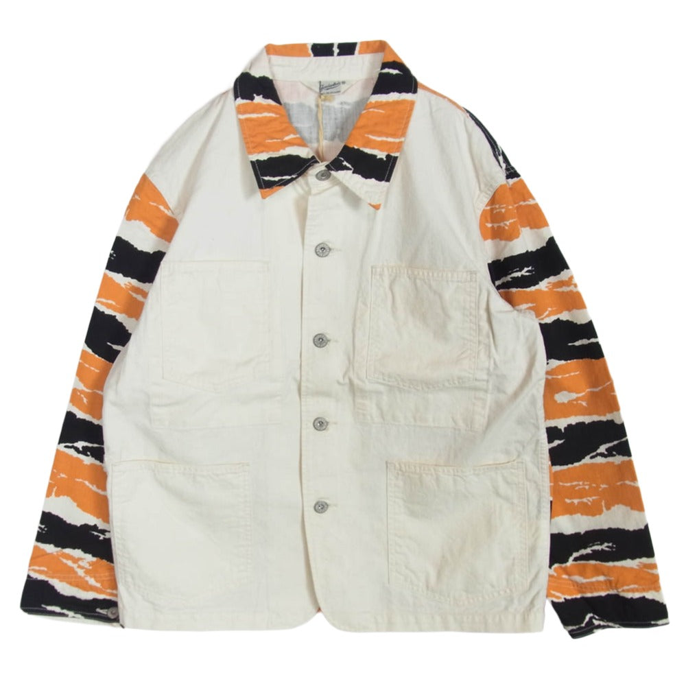 TENDERLOIN テンダーロイン T-TIGER COVERALL タイガー カモ 切替 コットン カバーオール ジャケット オレンジ系 オフホワイト系 M【中古】