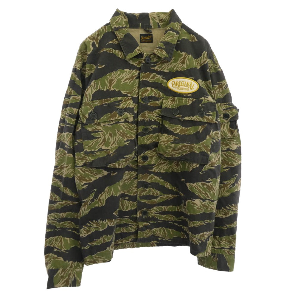 TENDERLOIN テンダーロイン T-BAMBOO SHT タイガーカモ ロゴ ワッペン 迷彩 長袖 ミリタリー シャツ カモフラージュ系 M【中古】