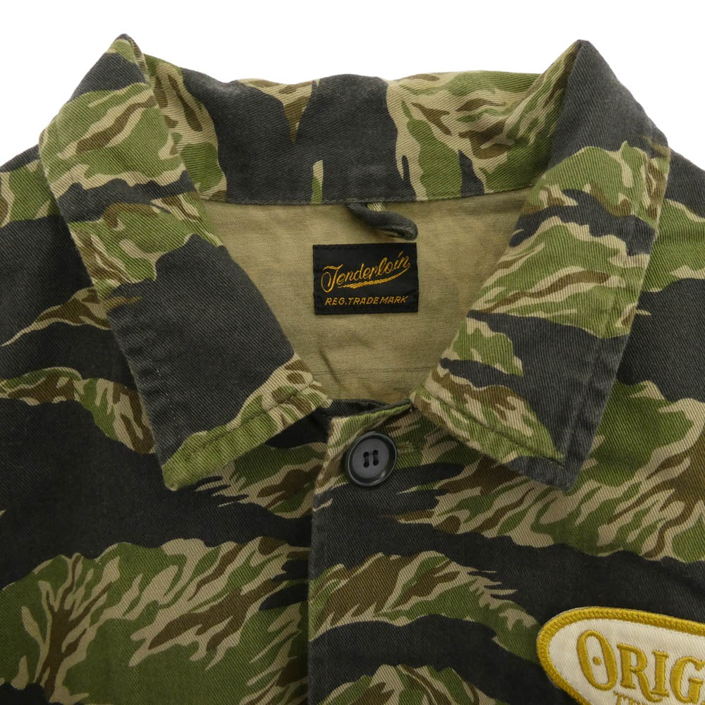 TENDERLOIN テンダーロイン T-BAMBOO SHT タイガーカモ ロゴ ワッペン 迷彩 長袖 ミリタリー シャツ カモフラージュ系 M【中古】