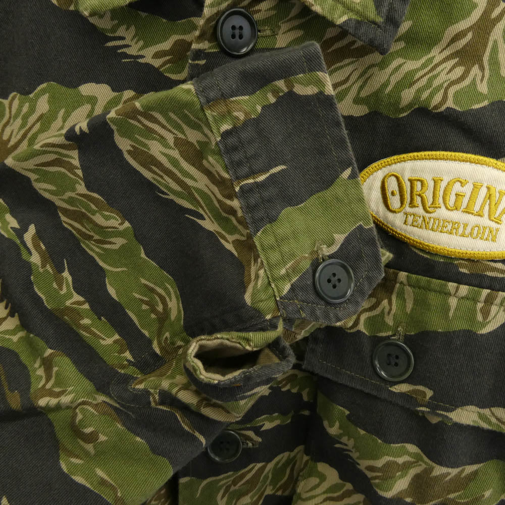 TENDERLOIN テンダーロイン T-BAMBOO SHT タイガーカモ ロゴ ワッペン 迷彩 長袖 ミリタリー シャツ カモフラージュ系 M【中古】