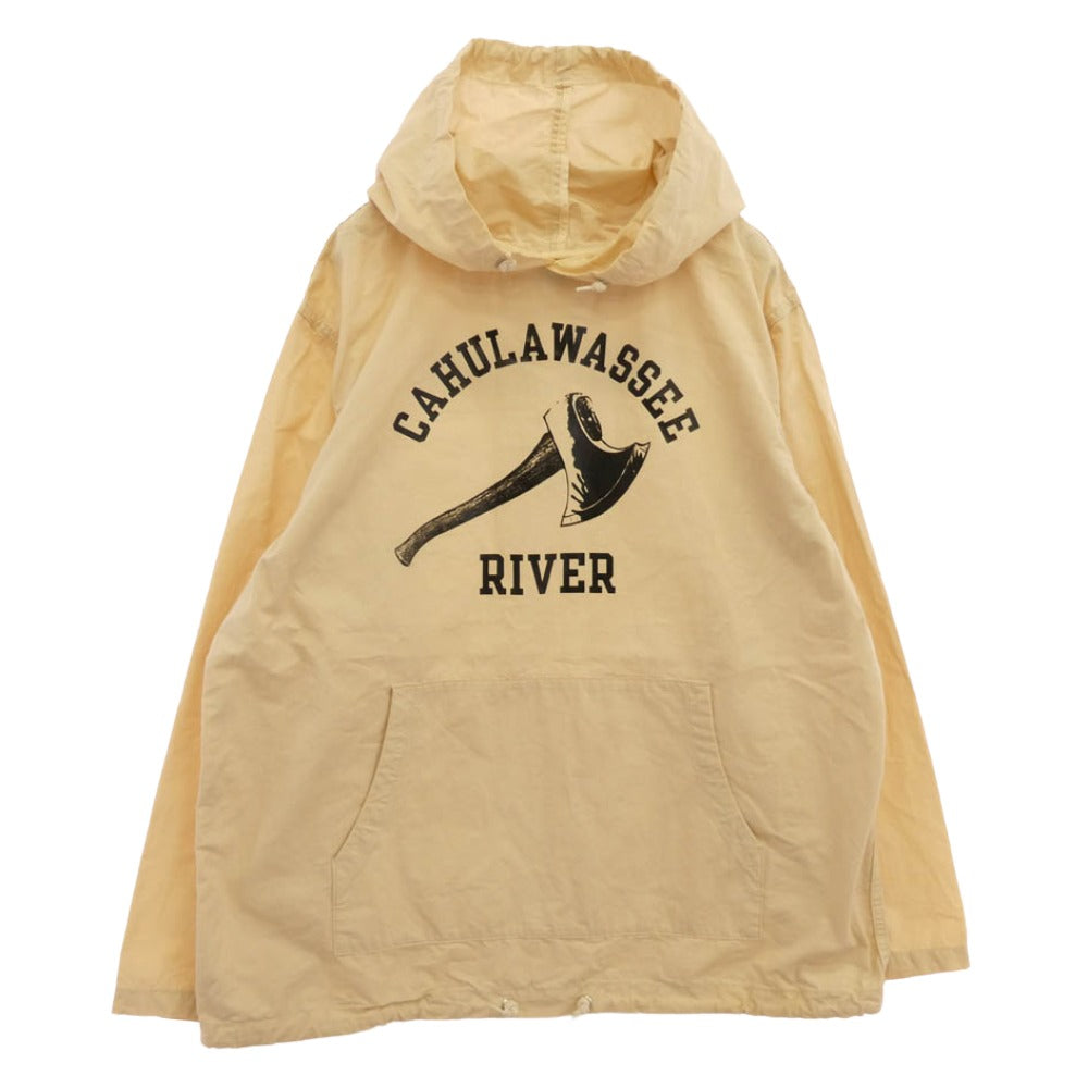 TENDERLOIN テンダーロイン ATX パーカー CAHULAWASSEE RIVER ロゴ トマホーク プリント プルオーバー コットン パーカー ライトベージュ系 M【中古】