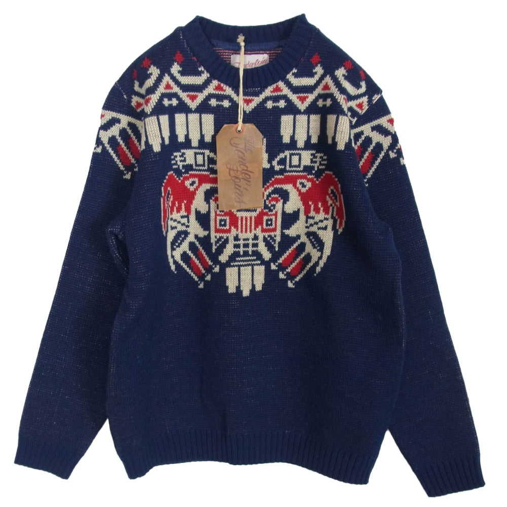 TENDERLOIN テンダーロイン 14AW T-SWEATER トーテムポール ネイティブ クルーネック ニット ネイビー系 M【極上美品】【中古】