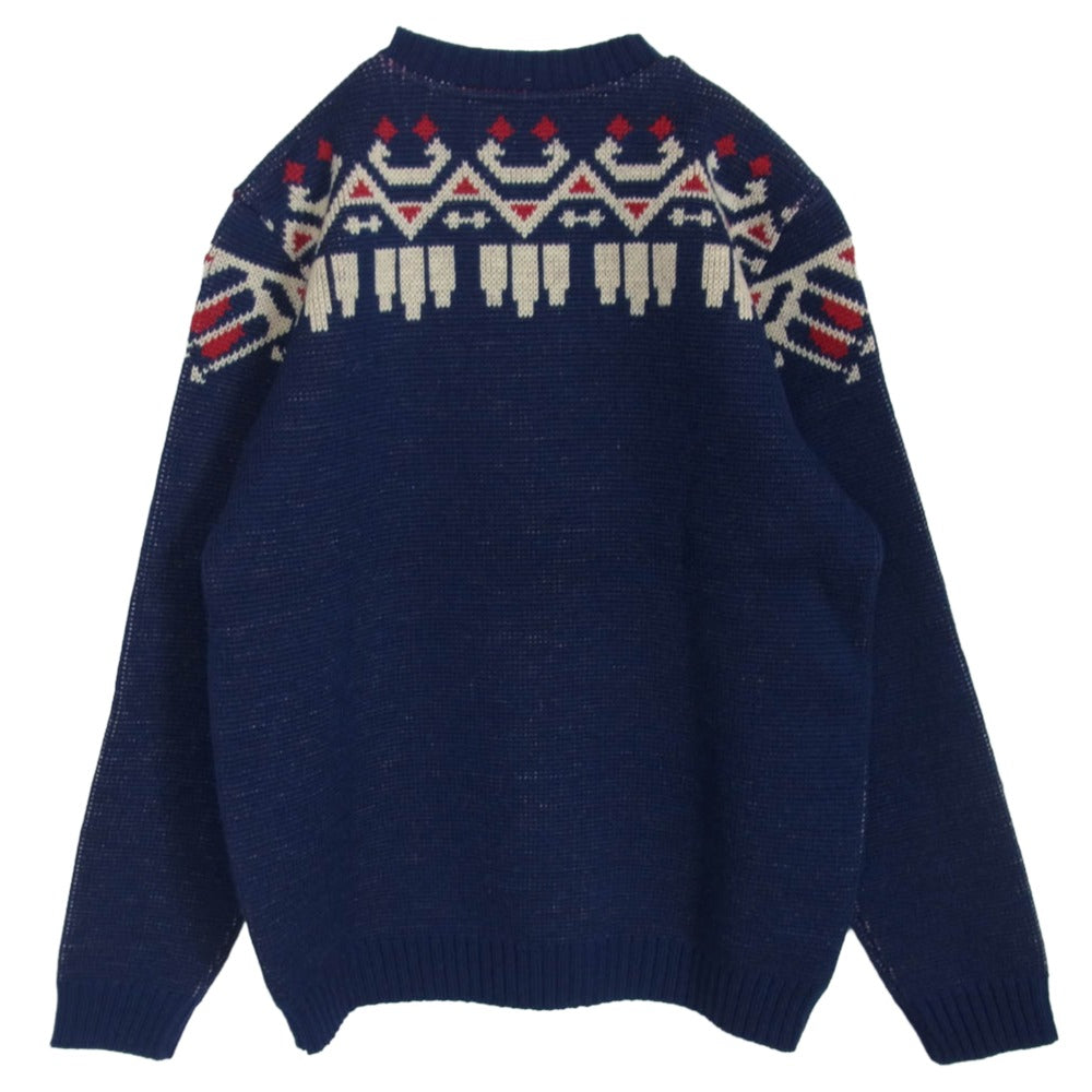 TENDERLOIN テンダーロイン 14AW T-SWEATER トーテムポール ネイティブ クルーネック ニット ネイビー系 M【極上美品】【中古】