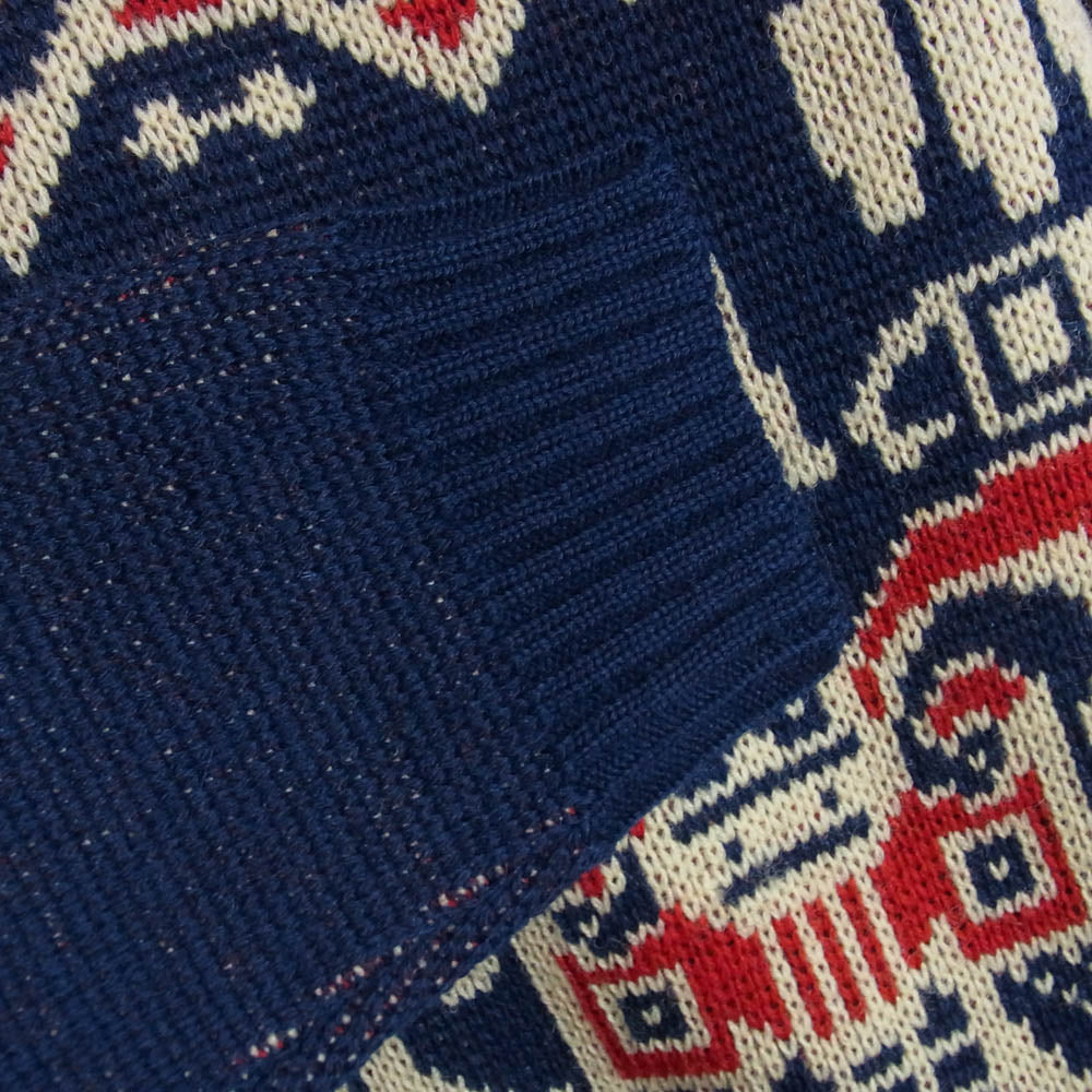 TENDERLOIN テンダーロイン 14AW T-SWEATER トーテムポール ネイティブ クルーネック ニット ネイビー系 M【極上美品】【中古】