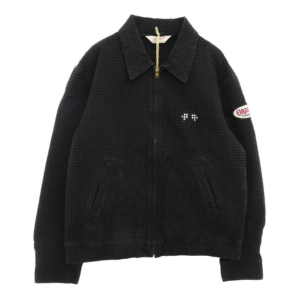 TENDERLOIN テンダーロイン 14SS T-WAFFLE JKT ZIP フラッグ刺繍 アーム ロゴワッペン ワッフル ジャケット TALON ZIP ブラック系 M【中古】