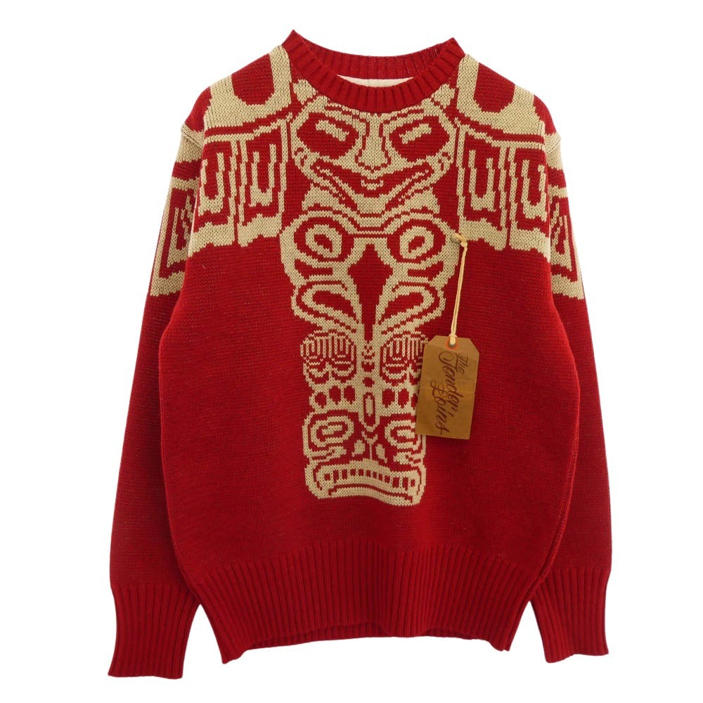TENDERLOIN テンダーロイン 14AW T-SWEATER トーテムポール ネイティブ クルーネック ニット レッド レッド系 L【極上美品】【中古】